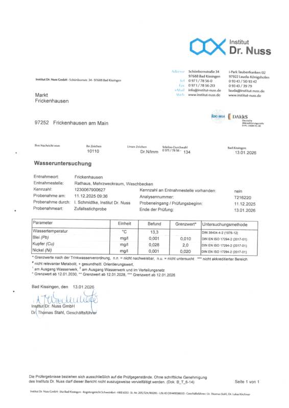 Wasseruntersuchung 11.12.2025